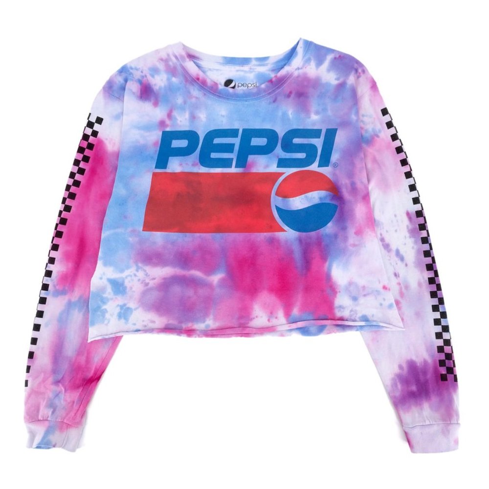 Pepsi Custom Tie Dye Cropped Long Sleeve T-Shirt M